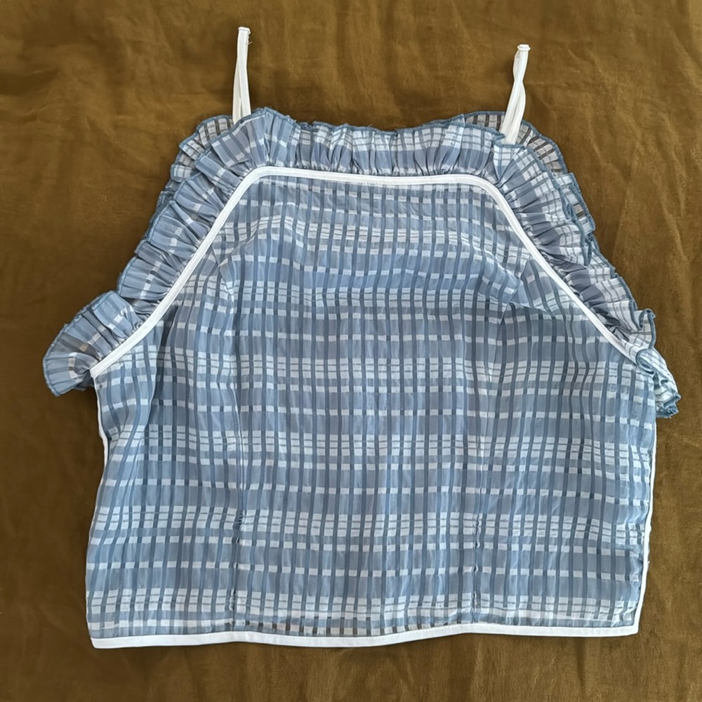 Staud blue gingham/patterned tank top
